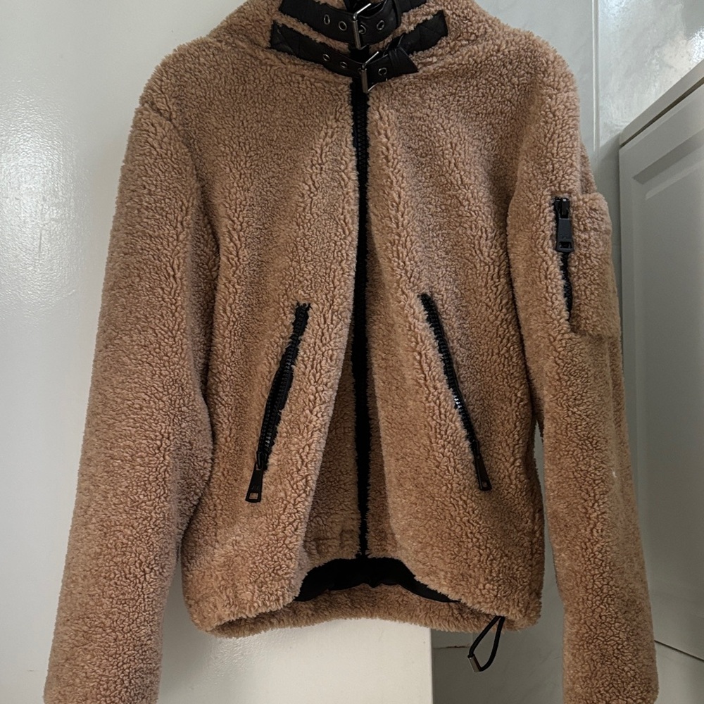 SAM. Tan Teddy Jacket with Black Accents